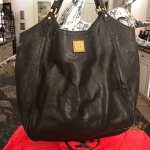 Big black leather Tory Burch shoulder bag.